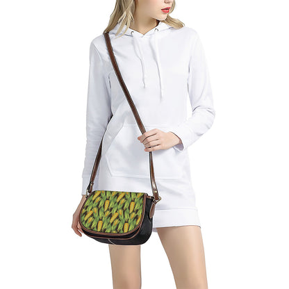 Hand-Drawn Corncob Pattern Print Saddle Bag