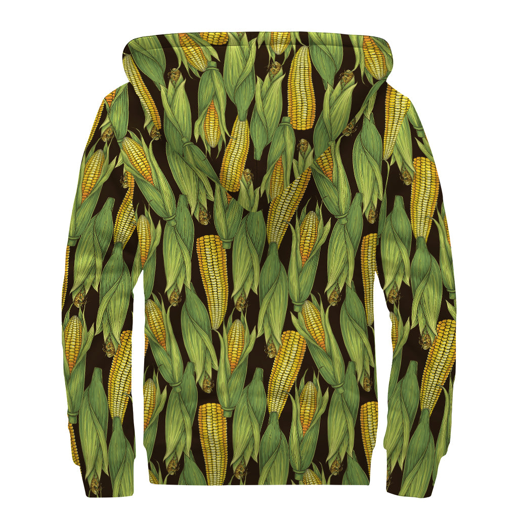 Hand-Drawn Corncob Pattern Print Sherpa Lined Zip Up Hoodie