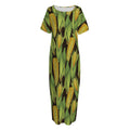 Hand-Drawn Corncob Pattern Print Short Sleeve Long Nightdress