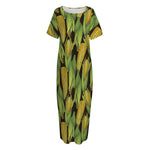 Hand-Drawn Corncob Pattern Print Short Sleeve Long Nightdress