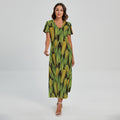 Hand-Drawn Corncob Pattern Print Short Sleeve Maxi Dress