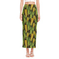 Hand-Drawn Corncob Pattern Print Side Slit Maxi Skirt