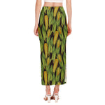Hand-Drawn Corncob Pattern Print Side Slit Maxi Skirt
