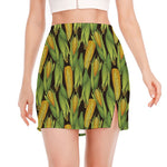 Hand-Drawn Corncob Pattern Print Side Slit Mini Skirt