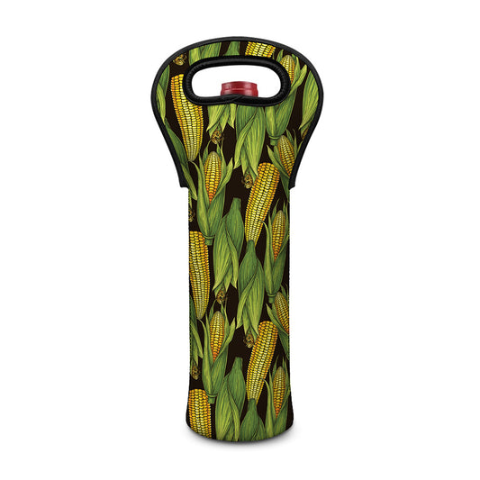 Hand-Drawn Corncob Pattern Print Single Neoprene Wine Tote