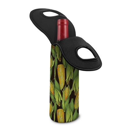 Hand-Drawn Corncob Pattern Print Single Neoprene Wine Tote