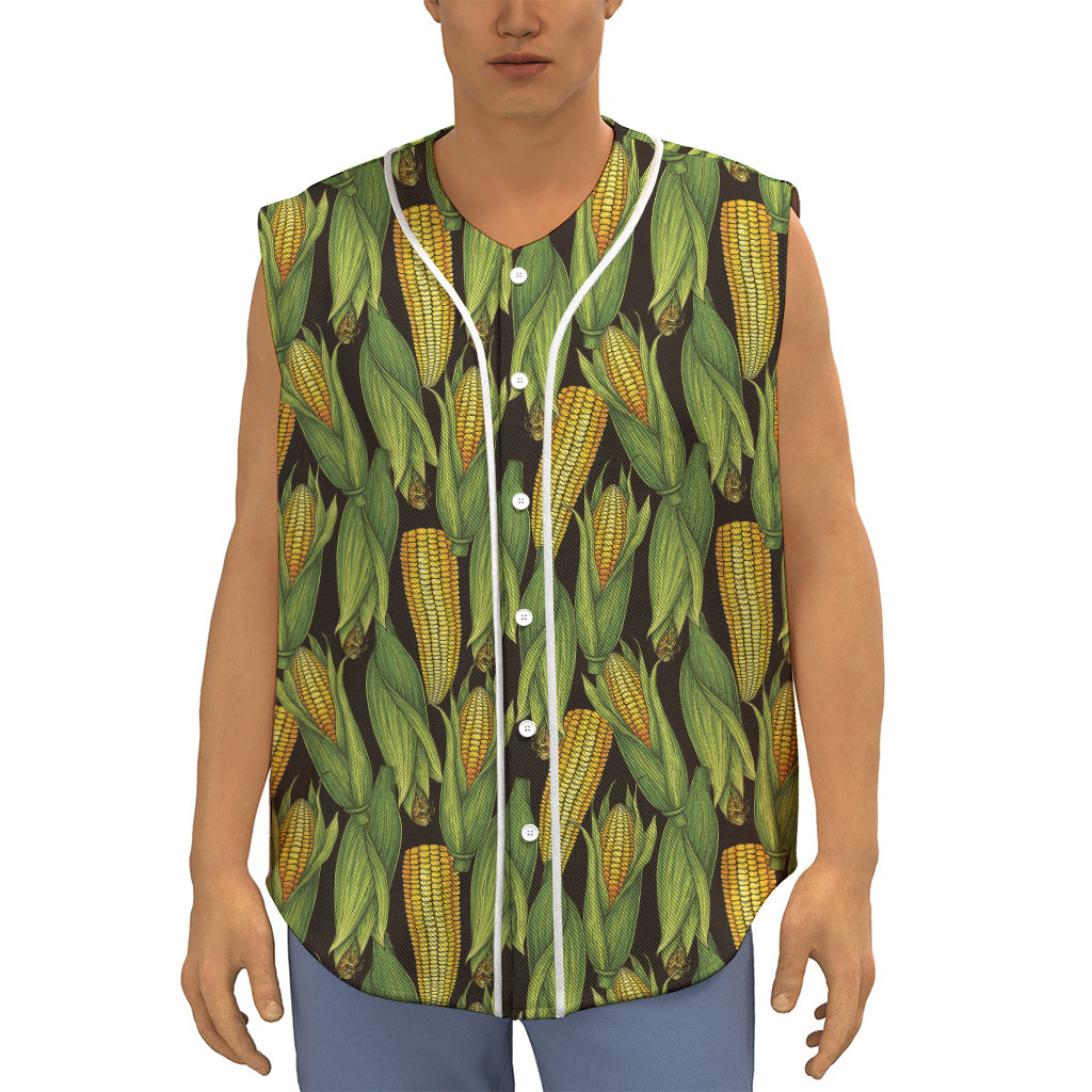 Hand-Drawn Corncob Pattern Print Sleeveless Baseball Jersey