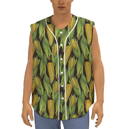 Hand-Drawn Corncob Pattern Print Sleeveless Baseball Jersey