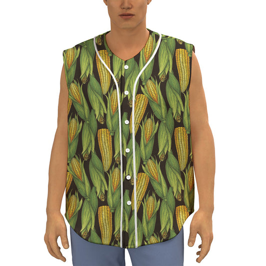 Hand-Drawn Corncob Pattern Print Sleeveless Baseball Jersey