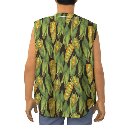 Hand-Drawn Corncob Pattern Print Sleeveless Baseball Jersey