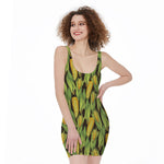 Hand-Drawn Corncob Pattern Print Sleeveless Bodycon Dress