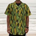 Hand-Drawn Corncob Pattern Print Textured Short Sleeve Shirt