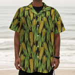 Hand-Drawn Corncob Pattern Print Textured Short Sleeve Shirt