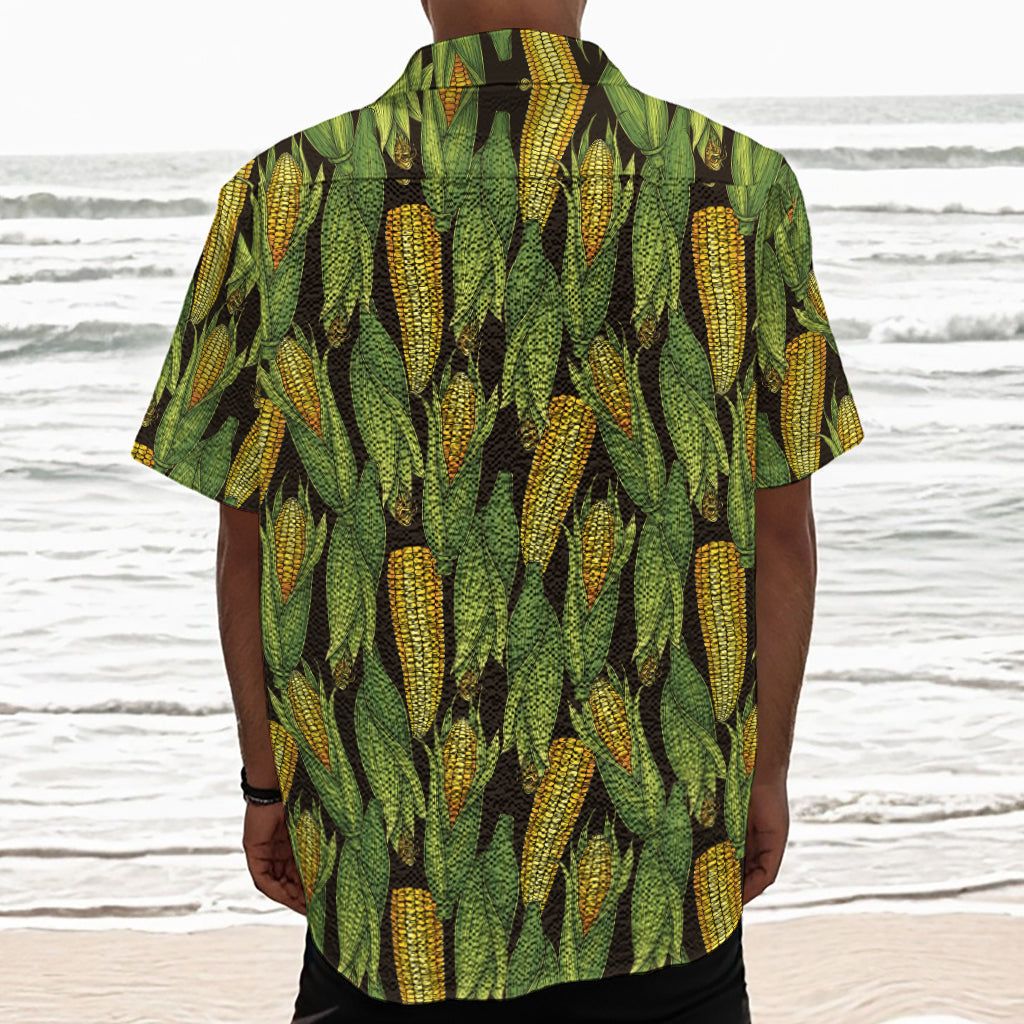 Hand-Drawn Corncob Pattern Print Textured Short Sleeve Shirt