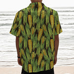 Hand-Drawn Corncob Pattern Print Textured Short Sleeve Shirt