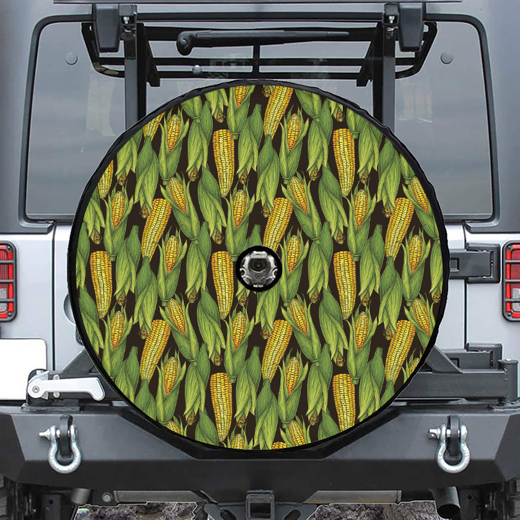Hand-Drawn Corncob Pattern Print Tire Cover With Camera Hole