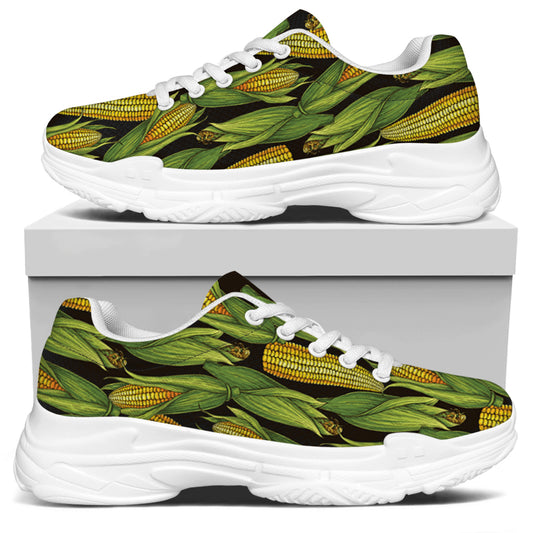 Hand-Drawn Corncob Pattern Print White Chunky Shoes