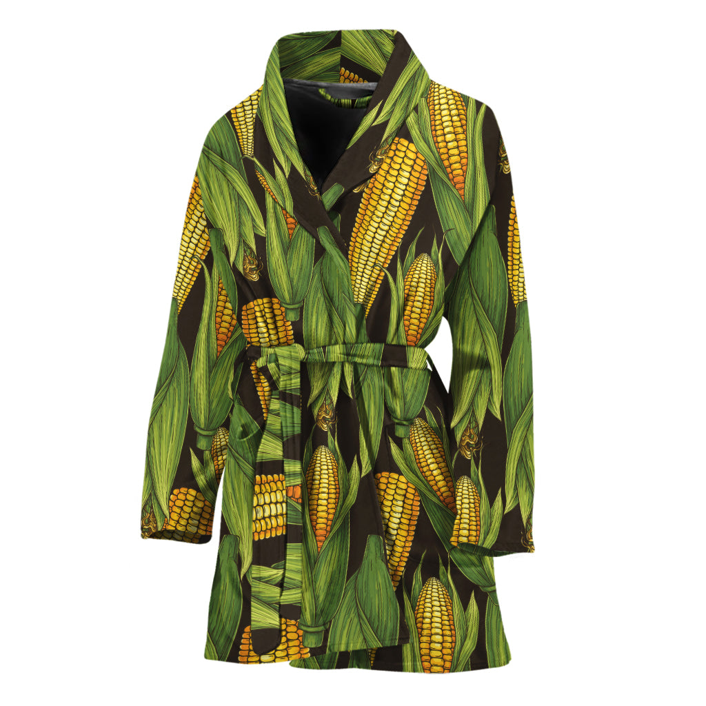 Hand-Drawn Corncob Pattern Print Women's Bathrobe