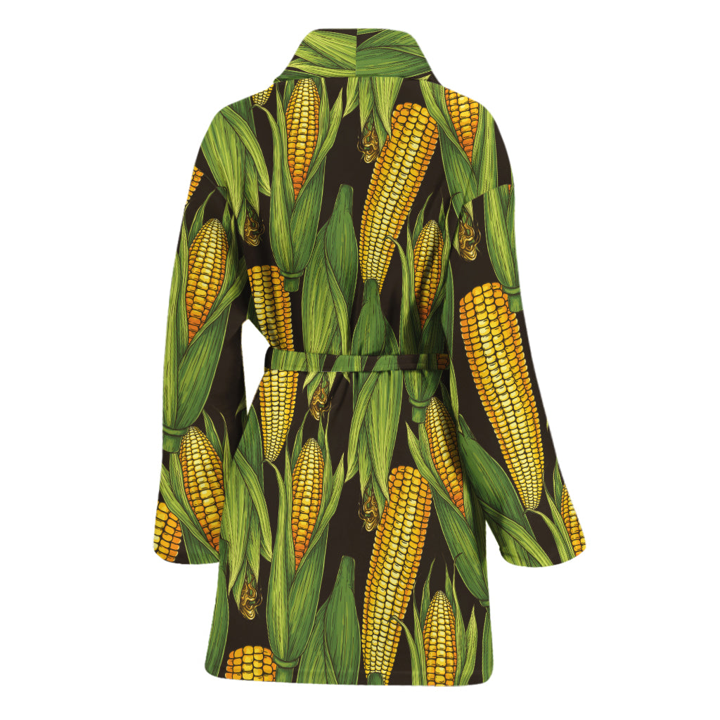 Hand-Drawn Corncob Pattern Print Women's Bathrobe