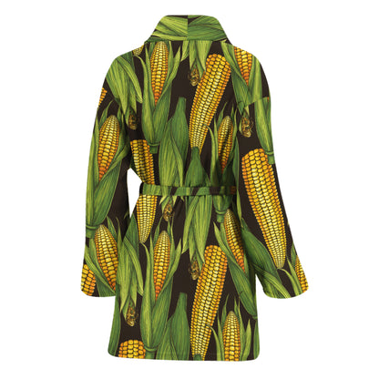 Hand-Drawn Corncob Pattern Print Women's Bathrobe