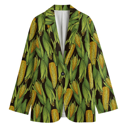 Hand-Drawn Corncob Pattern Print Women's Blazer