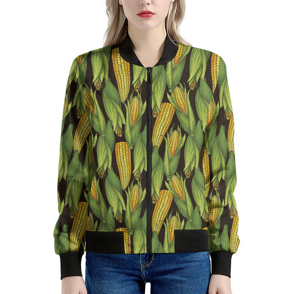 Hand-Drawn Corncob Pattern Print Women's Bomber Jacket