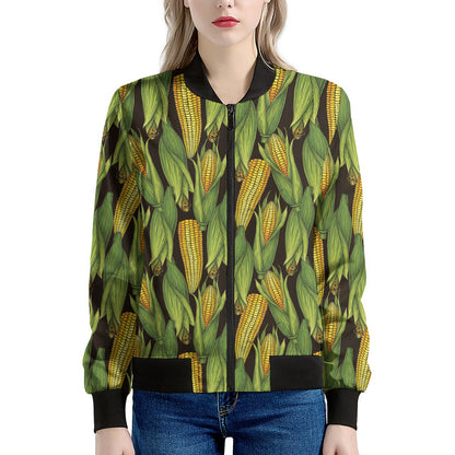 Hand-Drawn Corncob Pattern Print Women's Bomber Jacket