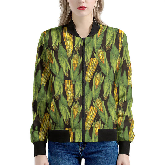 Hand-Drawn Corncob Pattern Print Women's Bomber Jacket