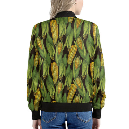 Hand-Drawn Corncob Pattern Print Women's Bomber Jacket