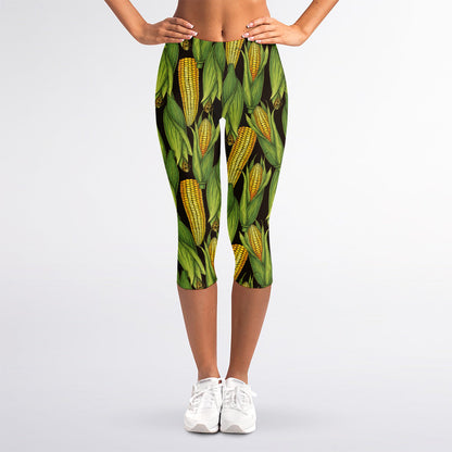Hand-Drawn Corncob Pattern Print Women's Capri Leggings