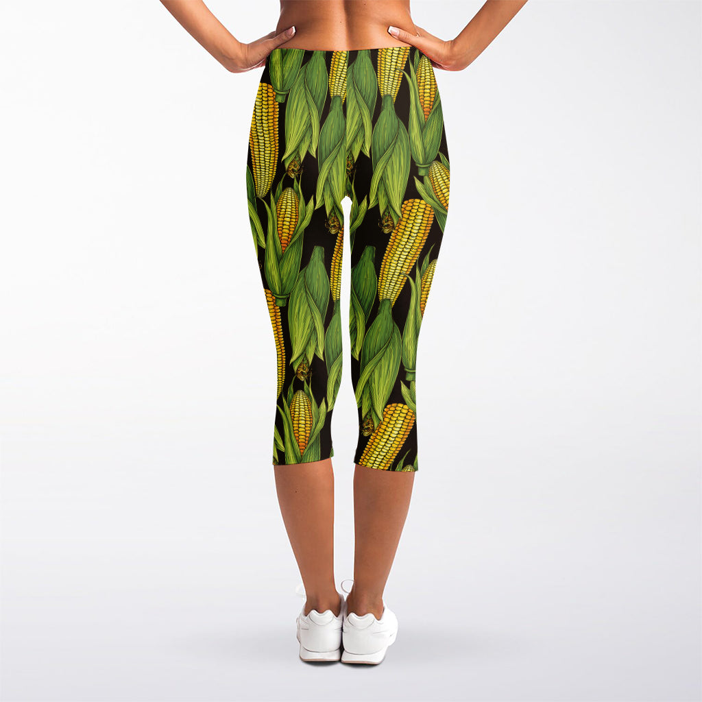 Hand-Drawn Corncob Pattern Print Women's Capri Leggings