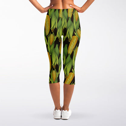 Hand-Drawn Corncob Pattern Print Women's Capri Leggings