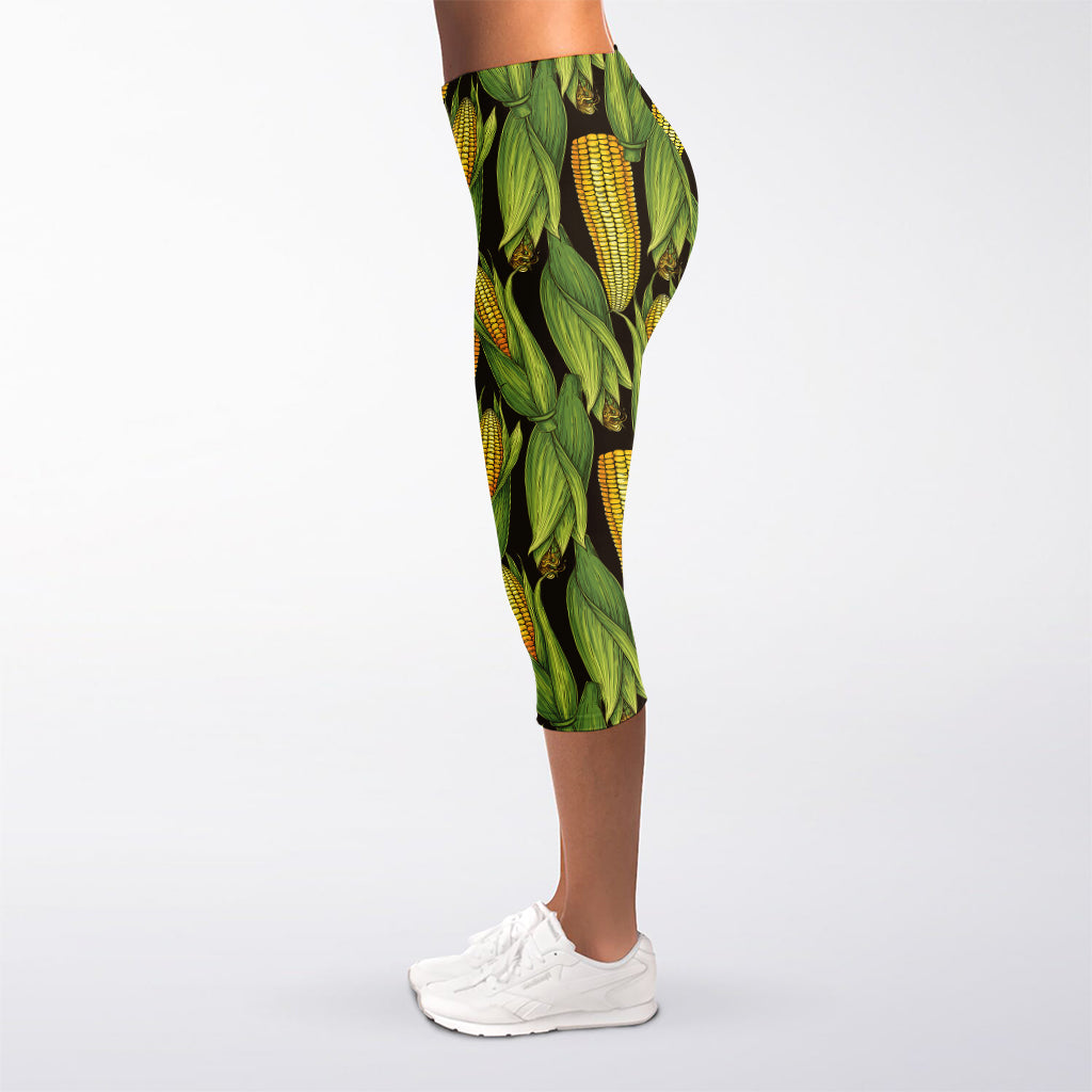 Hand-Drawn Corncob Pattern Print Women's Capri Leggings