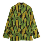 Hand-Drawn Corncob Pattern Print Women's Cotton Blazer