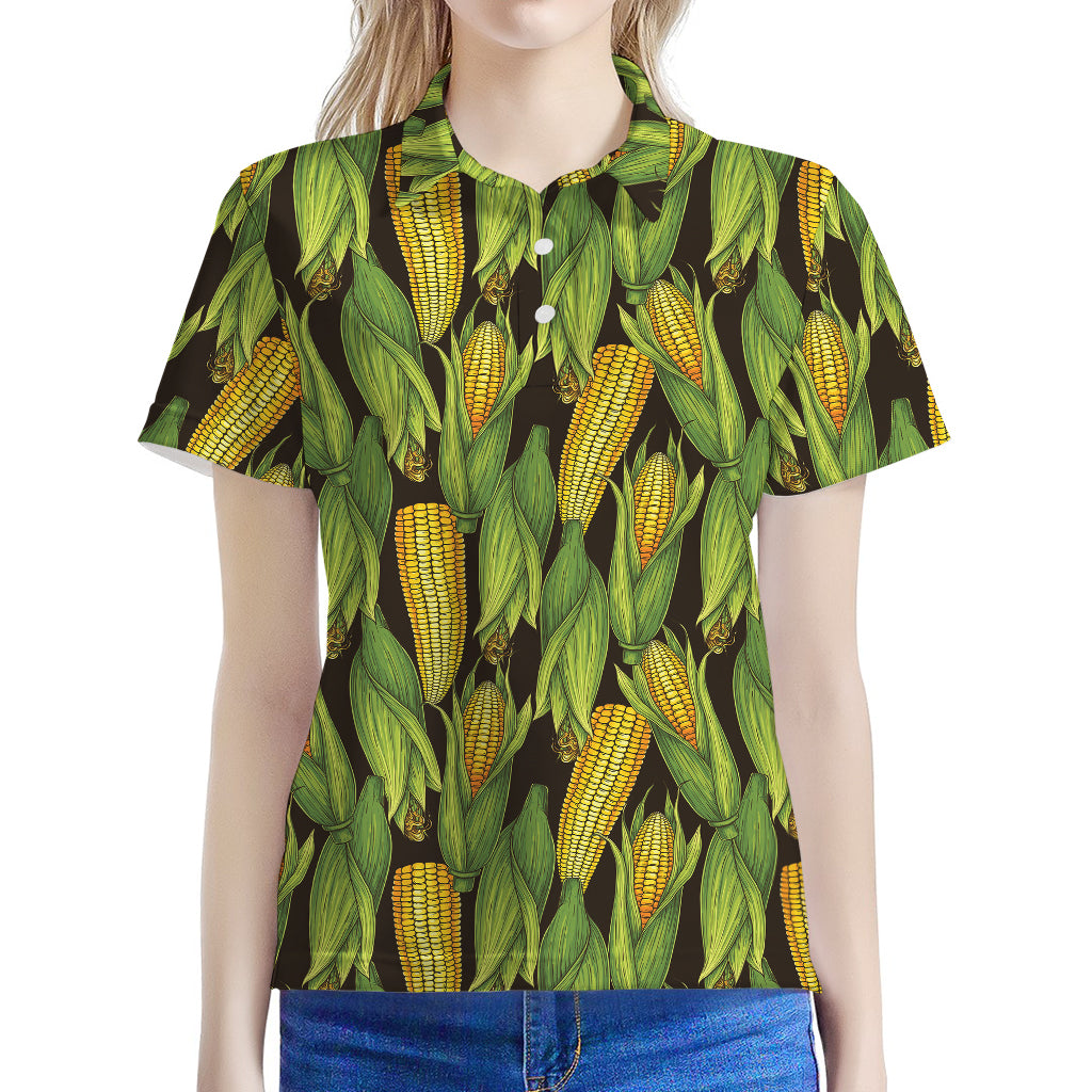 Hand-Drawn Corncob Pattern Print Women's Polo Shirt