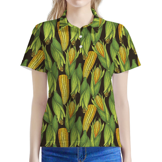 Hand-Drawn Corncob Pattern Print Women's Polo Shirt