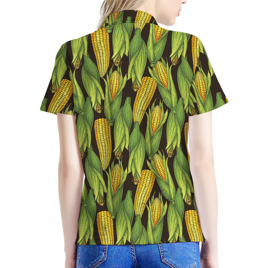 Hand-Drawn Corncob Pattern Print Women's Polo Shirt