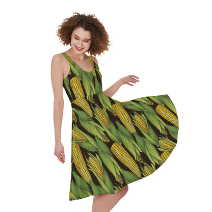 Hand-Drawn Corncob Pattern Print Women's Sleeveless Dress