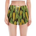 Hand-Drawn Corncob Pattern Print Women's Split Running Shorts