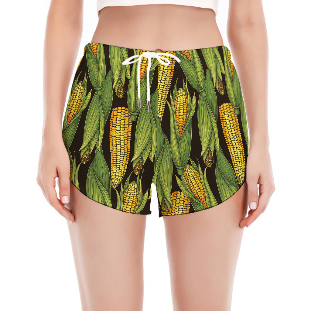 Hand-Drawn Corncob Pattern Print Women's Split Running Shorts