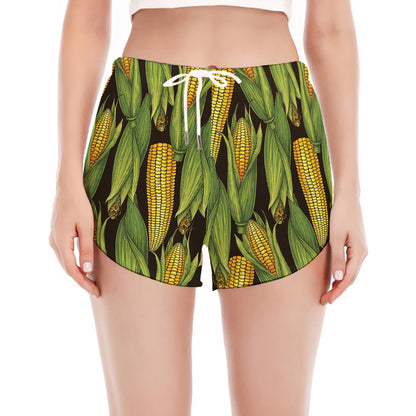 Hand-Drawn Corncob Pattern Print Women's Split Running Shorts