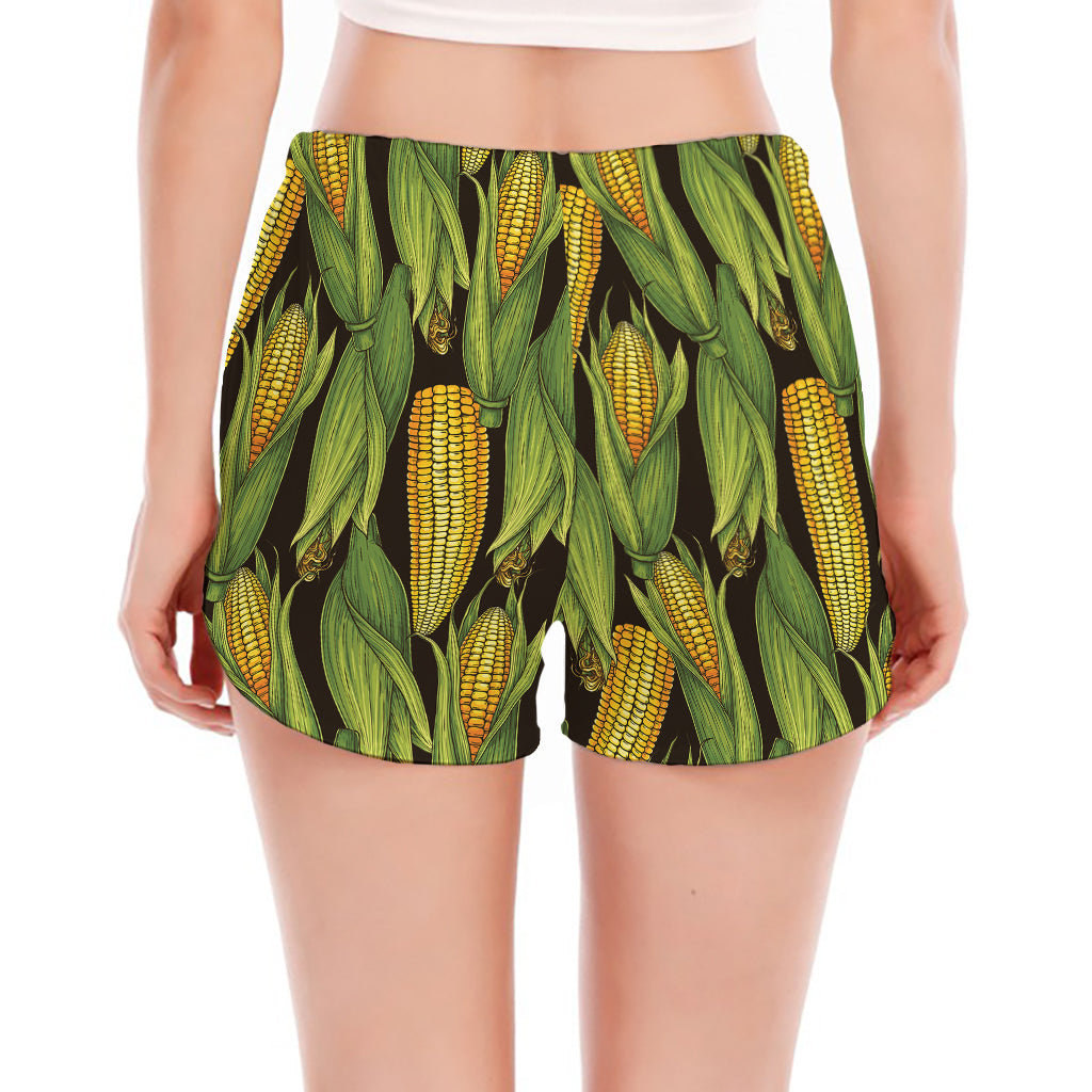 Hand-Drawn Corncob Pattern Print Women's Split Running Shorts