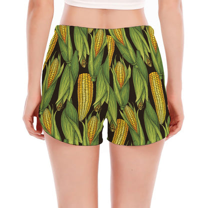 Hand-Drawn Corncob Pattern Print Women's Split Running Shorts
