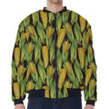 Hand-Drawn Corncob Pattern Print Zip Sleeve Bomber Jacket