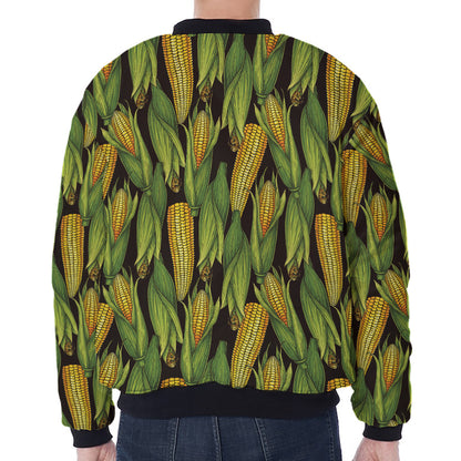 Hand-Drawn Corncob Pattern Print Zip Sleeve Bomber Jacket