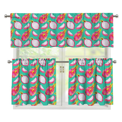 Hand Drawn Dragon Fruit Pattern Print 3 Piece Kitchen Curtains