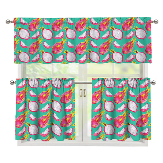 Hand Drawn Dragon Fruit Pattern Print 3 Piece Kitchen Curtains