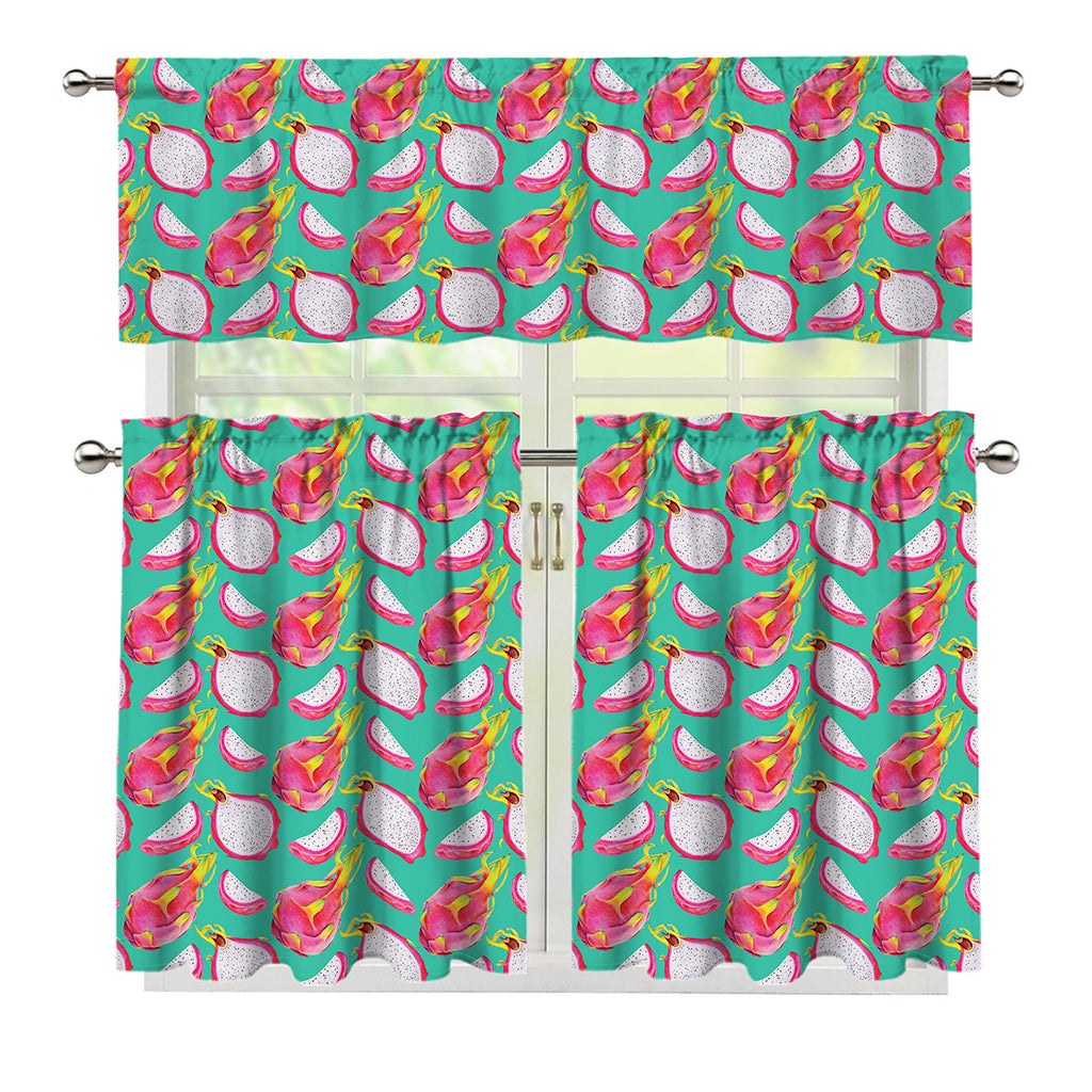 Hand Drawn Dragon Fruit Pattern Print 3 Piece Kitchen Curtains