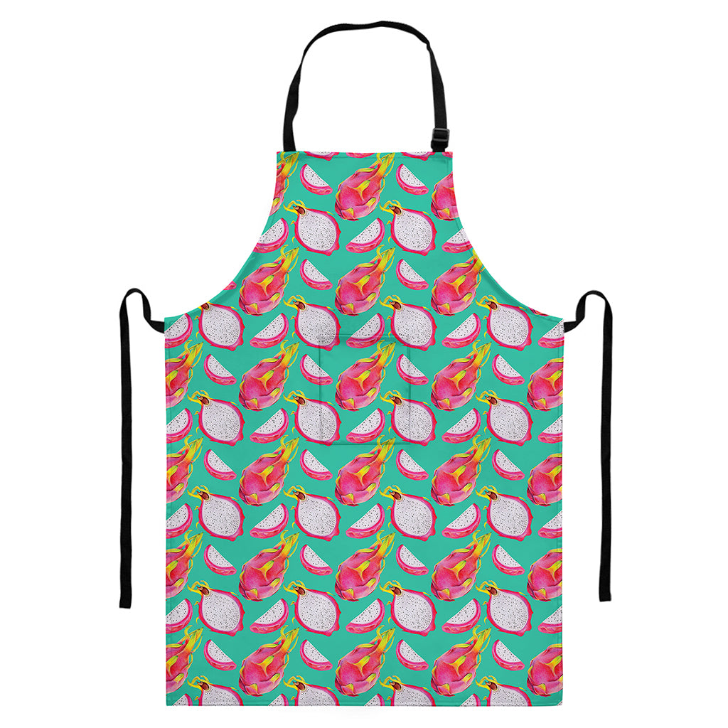 Hand Drawn Dragon Fruit Pattern Print Bib Apron With Pocket