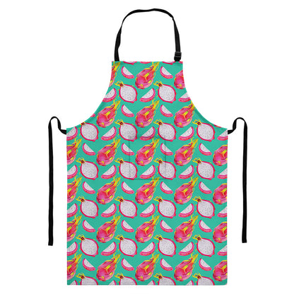 Hand Drawn Dragon Fruit Pattern Print Bib Apron With Pocket